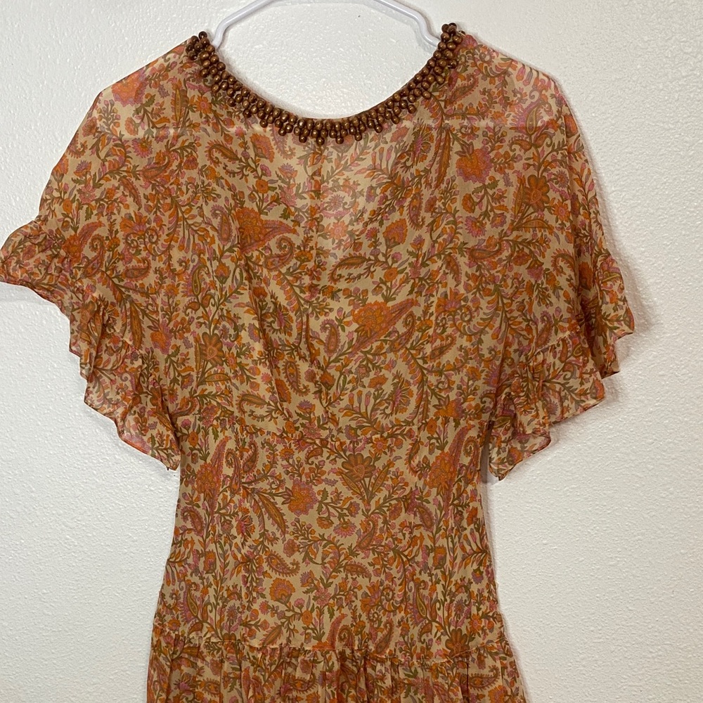 Adrianna Papell Orange and Brown Midi Dress vintage Size 6 100% Silk & poliéster - Picture 8 of 16